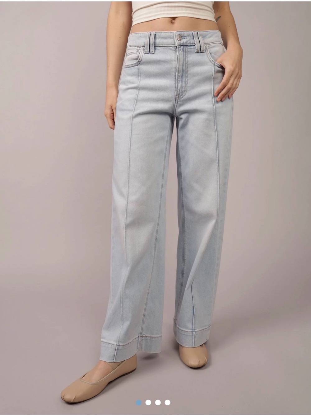 American Eagle Denim Dreamy Drapey Super High Baggy Wide Leg Jean Sz 16 Reg